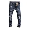 Włoski styl Fi Men Jeans Retro Blue Slim Fit Ripped Dżinsy Mężczyźni Stretch Spodni Vintage Designer Casual Denim Pants Hombre I8as#