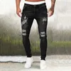 Herr Slim Fit Jeans Fi Classic High midjehål Rippade blyertsbyxa män Skinny Streetwear Blue Jeans denim LG Pant Q6e1#