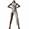 Hoge Split Tube Bodyc Dr Vrouwen 2022 Zomer Sexy Hoge Hals Sleevel Midi Tank Dres In Zwart Wit Voor Dansen party Club k8lM #