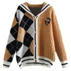 Evnisi Donna Patchwork Cardigan lavorato a maglia Diamd Modello Navy Collar Cardigan Butt Up Cavaliers Maglione Donna 2022 Inverno C3Zb #