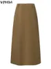 plus Size VONDA Elegant Lg Skirts Women Fi Solid Color Maxi Skirt Pleated Casual Loose Pockets High Waist Vintage Bottom e9m5#