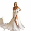 Sumnus White A Line Glitter Boho Wedding Dres 3D Frs Corset Sweetheart High Split Sexy Bohemian Bride Dr Tulle Train E8Q9 #