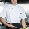 Unisex Chef Uniform Keuken Hotel Cafe Kok Werkkleding Korte Mouw Double-Breasted Chef-kok Jas Tops voor man Vrouwen n5ON #