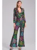 Kvinnors tvåbitar byxor fickor Floral Sequin Matching Set Nightclub Blazer och Flare Pant Sweetwear Fashion Spring Party Club Outfit 2024