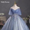 YM Nouveau Gris Bleu Quinceanera Dres Plus Taille Robes De Bal Avec Manches Puffy Dres Pour Bal Doux 16 Dr Robe De 15anos U0Pg #