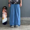 Retro Harajuku Y2k Uomo Donna Blu Baggy Jeans modello ricamato Tasca oversize Gamba larga Pantaloni in denim casual Streetwear 48yJ #