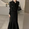 Two Piece Dress UNXX Rich Girl Little Black For Autumn-Winter 2024 French-style Hepburn Look Korean Drama-inspired Two-Piece Ensemble