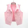 Gilets pour femmes Automne Coréen Rose Denim Gilet Femmes Lâche Court Cowboy Gilet Burrs Veste Sans Manches Grande Poche Jeans Femme