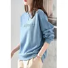 Sudaderas con capucha para mujer, ropa de calle informal sencilla, ropa de calle con bordado de letras, sudadera de felpa, Tops holgados de manga larga de moda para otoño e invierno