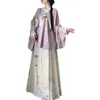 Ling Yu Ming Dinastia Hanfu feminino estilo chinês gola cruzada camisa curta saia rosto de cavalo primavera