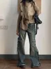 Jeans pour femmes Pantalon cargo bleu délavé rétro américain Poches baggy Confortable Streetwear Taille haute Pantalon coréen Hiphop Esthétique des années 2000