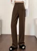 Seoulish Womens Suit Pantolon Yaz Bahar Zarif Elastik Yüksek Bel Katı Sıradan İş Geniş Bacak Pantolonları Kadın 240319