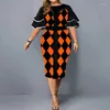 Robes de soirée automne femmes tendance impression Plaid en forme de X grande taille Robe Midi femmes à la mode manches papillon Robe élégante