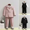 Toddler Suit British Style School Uniform for Boys Flower Child Weddings Costume Handsome Kids Birthday Performance Blazer Set 240312