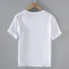 T-shirt da uomo a maniche corte in lino 8017 con girocollo ricamato retrò, t-shirt slim fit in cotone e lino, materiale in lino elastico sugli abiti da uomo