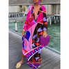 Kvinnor Deep V-ringning Dr 2023 Summer Vintage Elegant LG Sleeve Boho Print LG Dres Female Sexy Beach Party Loose Maxi Dr Y02U#