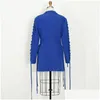 Costumes pour femmes Blazers Femmes Blazer Robe Femmes Élégant Mode Luxe Bleu Simple Boutonnage Bouton Poche Encochée Slim Haute Qualité Dhwtz