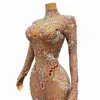 fi Lg Sleeved Colorful Rhinestes Dr Women Party Mesh Evening Dres Festival Outfit Stage Performance Wear XH 39Sr#