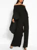 lw Plus Size Women Elegant Party Evening Birthday Outfits Cloak Sleeve Solid Color Loose Jumpsuit Wide Leg One Pieces Out fit 74sh#