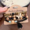 Strand 4pcs/Set Elastic Chain Butterfly Charm Bracelet Set Bohemia Style Fashion Temperament Wood Beads Bracelets Tassel Handmade