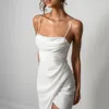 Sexig 2024 Spaghetti Strap Square Neck High Slit Wedding Dr Satin Backl Court Train Simple Bridal Gown Vestido de Noiva I3M3#