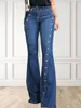 Frauen Plus Größe Plain Butt Dekor Flare Bein Lg Denim Hosen Flare Jeans Jeans Weibliche Hohe Taille Unten Breite bein Jeans c95L #