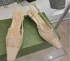 Sandalias Diseñador Sling Back Verano Moda Mujer Lujo Rhinestone Boda Sandles Sliders Tacones altos Zapatos de moda 43664