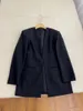 Ternos femininos 1.15 klasonbell moda jaqueta de lã sem gola para roupas femininas preto com decote em v fivela de gancho design de cinto de renda midi blazer