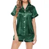 Hemkläder Summer Satin Pyjamas Set Button Down Lapel Sleep Tops och Shorts Sexig underkläder Kvinnor Sovkläder Nattkläder Silk Pyjamakväll