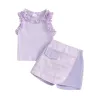 Set di abbigliamento Bambina per bambini Completo in 2 pezzi Canotte senza maniche con volant e pantaloncini con stampa scozzese Set di gonne per abiti estivi per bambini Drop De Dhcls