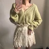 2024 Women Spring Summer Sweater and Cardigans Low V-Neck Knit Tops Lg Sleeve Hollow Out Sexy Cardigan Loose White Tops D37X#