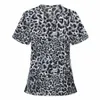 Mulheres Mangas Curtas Uniforme de Trabalho Blusa com Decote Em V Top Leopard Enfermeira Túnica Uniforme Clínica Cuidador Com Decote Em V Roupas de Proteção Tops I2dG #