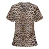 Mulheres Mangas Curtas Uniforme de Trabalho Blusa com Decote Em V Top Leopard Enfermeira Túnica Uniforme Clínica Cuidador Com Decote Em V Roupas de Proteção Tops I2dG #