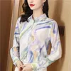 Blusas femininas moda outono vintage camisa feminina manga longa tops polo-pescoço roupas tinta e lavagem impressão floral