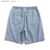 Mäns shorts rippade hål män denim shorts sommar tunna baggy rak mode streetwear elastisk midja avslappnad korta jeans koreanska kläder q240329