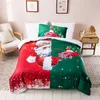 Conjuntos de roupa de cama de duas peças Roupa de cama Natal 3D Impressão Santa Duveta Capa 135 x 200 cm Folhas xadrez macias para tamanho