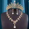 1 st brud Rhineste Crown Tiara Ny Veil Crown Halsband Set av tre flickor Performance Birthday Present Hair Accores L6MP#