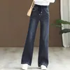 Överdimensionerad 34 Casual Wide Leg Jeans Women Patchwork Hög midja Vintage Baggy Vaqueros Spring Denim Pants spetsar upp rak Pantal S8pl#