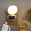 Nachtverlichting Badkamerlamp Afstandsbediening Led met klok Flikkervrije oogbescherming Dimbaar 3 kleuren voor slaapkamer