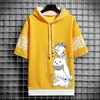 Men's Hoodies Sweatshirts Japan Fashion Mens Hoodies Summer Men Clothing Cartoon Casual Harajuku Streetwear Print Hooded Top Short Sleeve Sweatshirts Men 24328