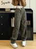 여자 청바지 syiwidii ​​Korean 스타일 Y2K 표범 인쇄 여성 높이 허리 느슨한 데님 바지 스트리트웨어 헐렁한 복고풍 패션