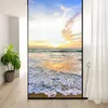 Window Stickers Privacy Film Seascape Pattern Frosted Glass Sun Blocking Glue-Free Static Adhesive Bathroom Door Tint