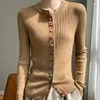 Women's Knits Merino Wool Sweater Round Collar Colorful Buckles Slim Fit Cardigan Autumn Winter Warm Jacket Casual Knit Basic Top