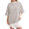 Women's T Shirts Women Oversized Striped Color Block Short Sleeve Crew Neck Casual Tops For Womens Long Polyester