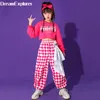 Flickor hiphop skörd topp last byxor barn tröja pläd kjol kid streetwear jazz cheerleader street dance costume kläder set 240307