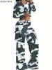 Women's Two Piece Pants Lemon Gina Camouflage Safari Set Long Sleeve Button Shirt And Cargo Wide Leg 2024 Sets Outfits Tracksuit