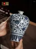 Vasos pintados à mão forno de lenha azul e branco porcelana jingdezhen vaso de cerâmica chinês antigo curio prateleiras ornamentos