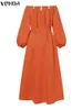 plus Size 5XL VONDA Elegant Sexy Off Shoulder Maxi Dr Women 2023 Lg Sleeve Solid Belted Bohemian Robe Casual Party Vestidos S5Jc#