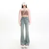 Micro Fleared Jeans för Womens Spring och Autumn New Elastic Slim Fit Design Casual Korean Trendy Brand Flad Pants