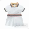 أزياء Baby Girls Stripe Short Sleeve Dresses Summer Children Polo Lapel Cotton Princess Dress Toddler Kids Designer Clothing Z7403